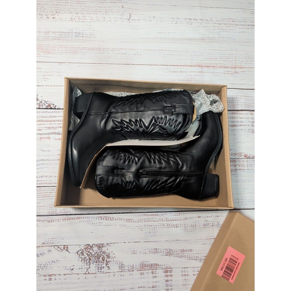 Steve Madden Western Hayward Size 8 Black Leather Cowgirl Boots - Picture 6 of 15